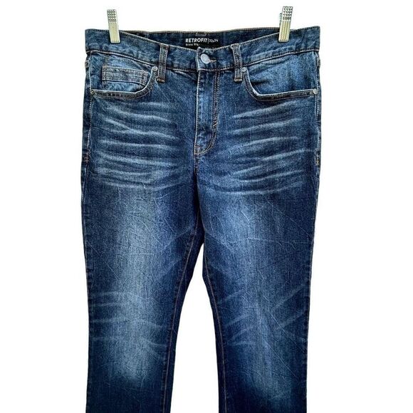Retrofit Jeans Men's Size 32 X 34 Dark Blue Denim Washed Straight Leg Whiskered - Picture 4 of 15